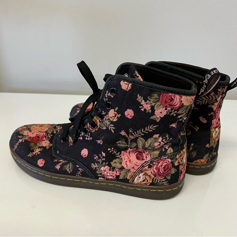 Dr. Martens Black Floral Lace-Up Ankle Boots - Picture 7 of 9